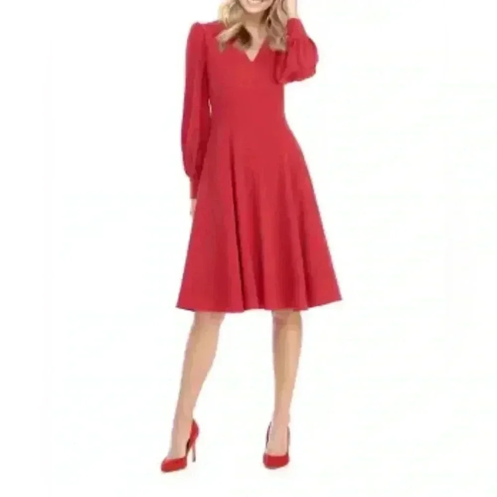 NWT Gal Meets Glam V- Neck Blouson Sleeve Fit and Flare Dress women’s Size 4 - Picture 10 of 10